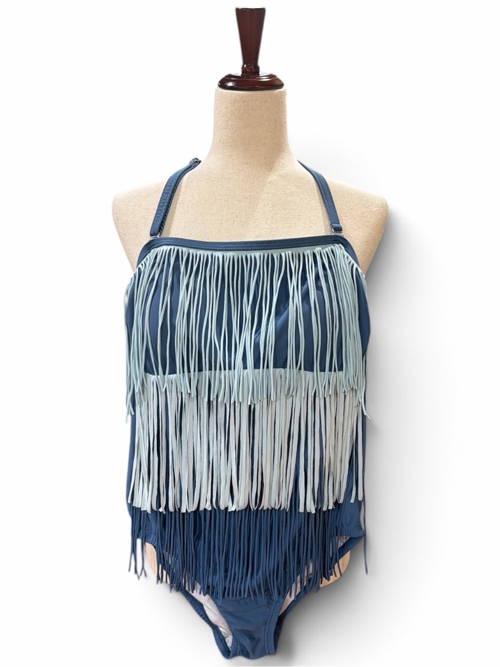 VENUS Blue Ombre Fringe Halter and Back Tie One-Piece Swimsuit Size 12